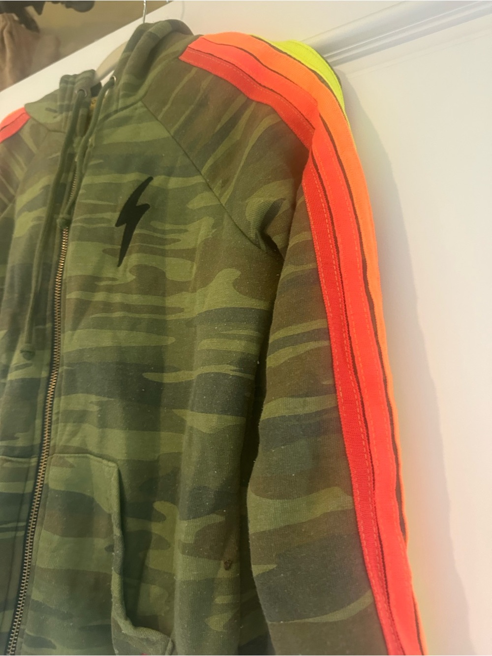 Women's Aviator Nation a Camouflage Zip Hoodie with Neon Stripe